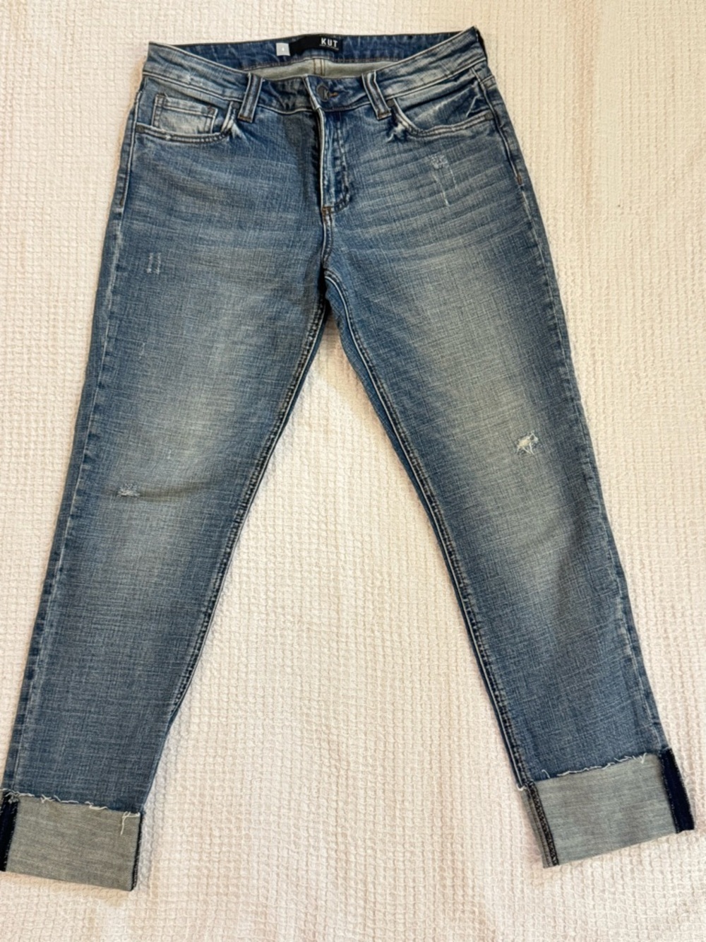 Kut from the Kloth Jeans Women 4 Distressed Catherine Fab Ab Boyfriend Cuffed
